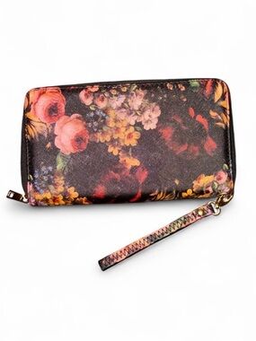 Floral Zip-Around Wristlet Wallet - Pink & Black